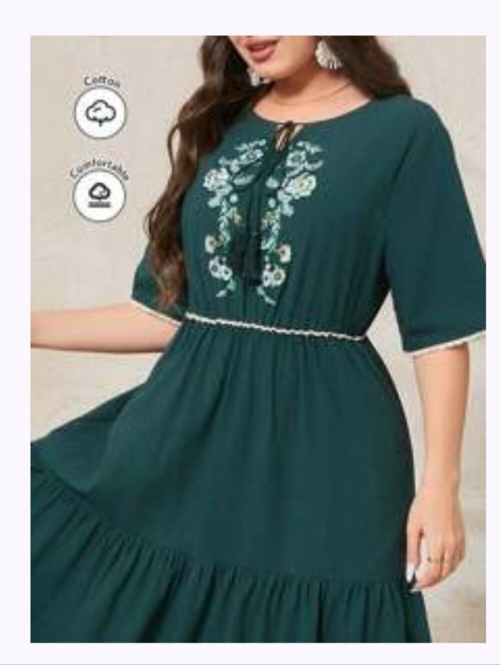 Dark Green Embroidered Tiered Dress 3X